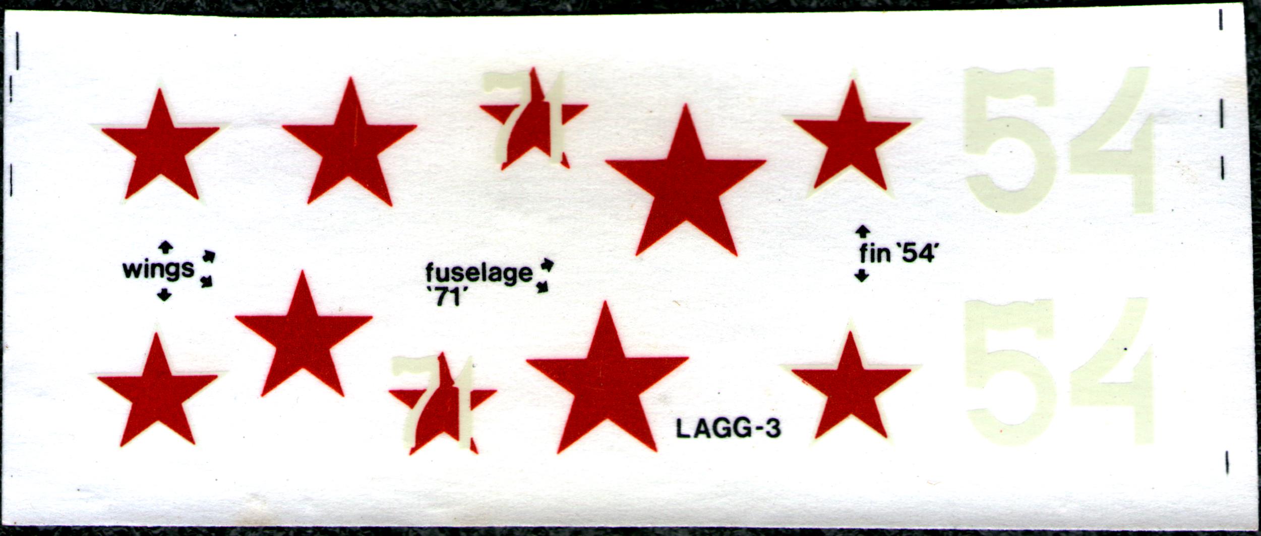 Red Star RS102 Lavochkin LaGG-3, Red Star Model Kits Ltd, 1984 decal sheet